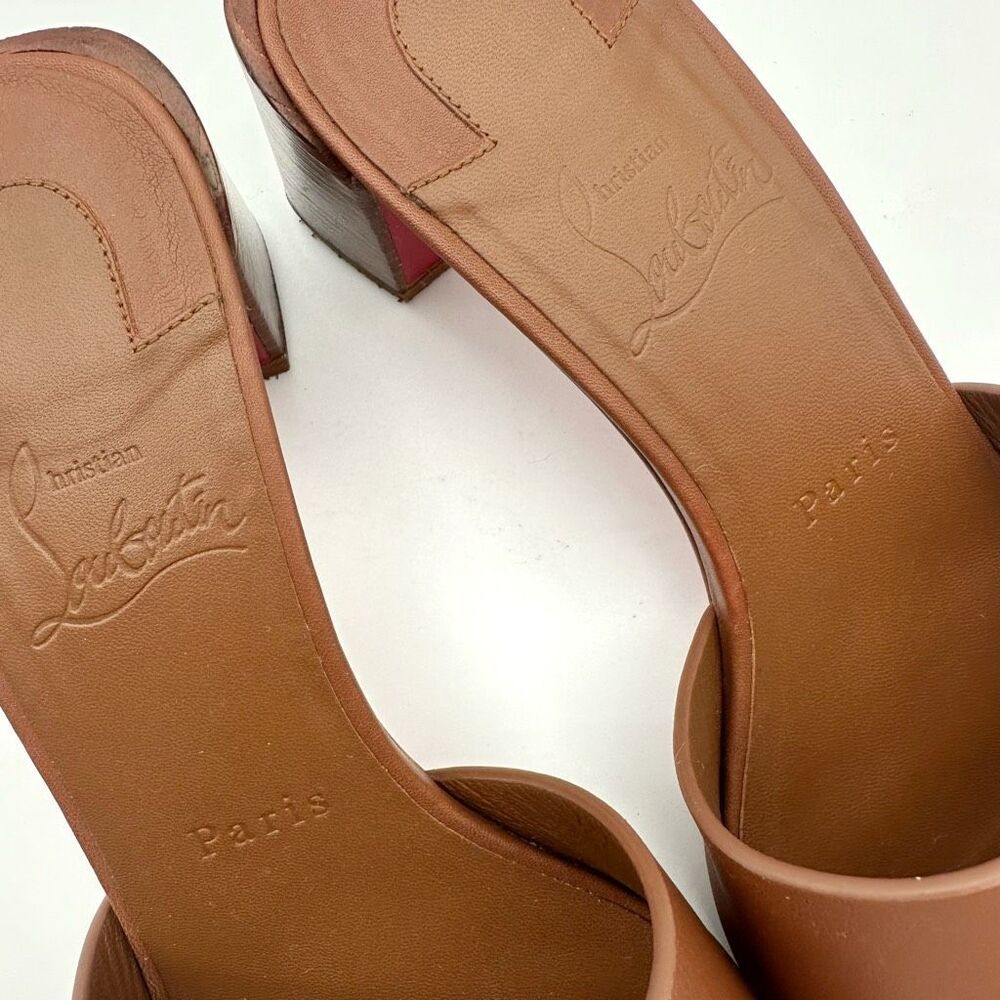 CHRISTIAN LOUBOUTIN So CL Embossed Heel Size 37.5 Sandal Leather Block Slide - Picture 5 of 11